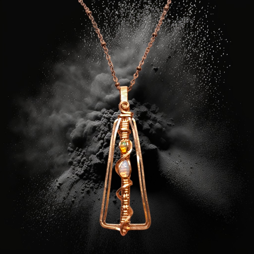 Artisan Copper Opal Wire Wrapped Necklace